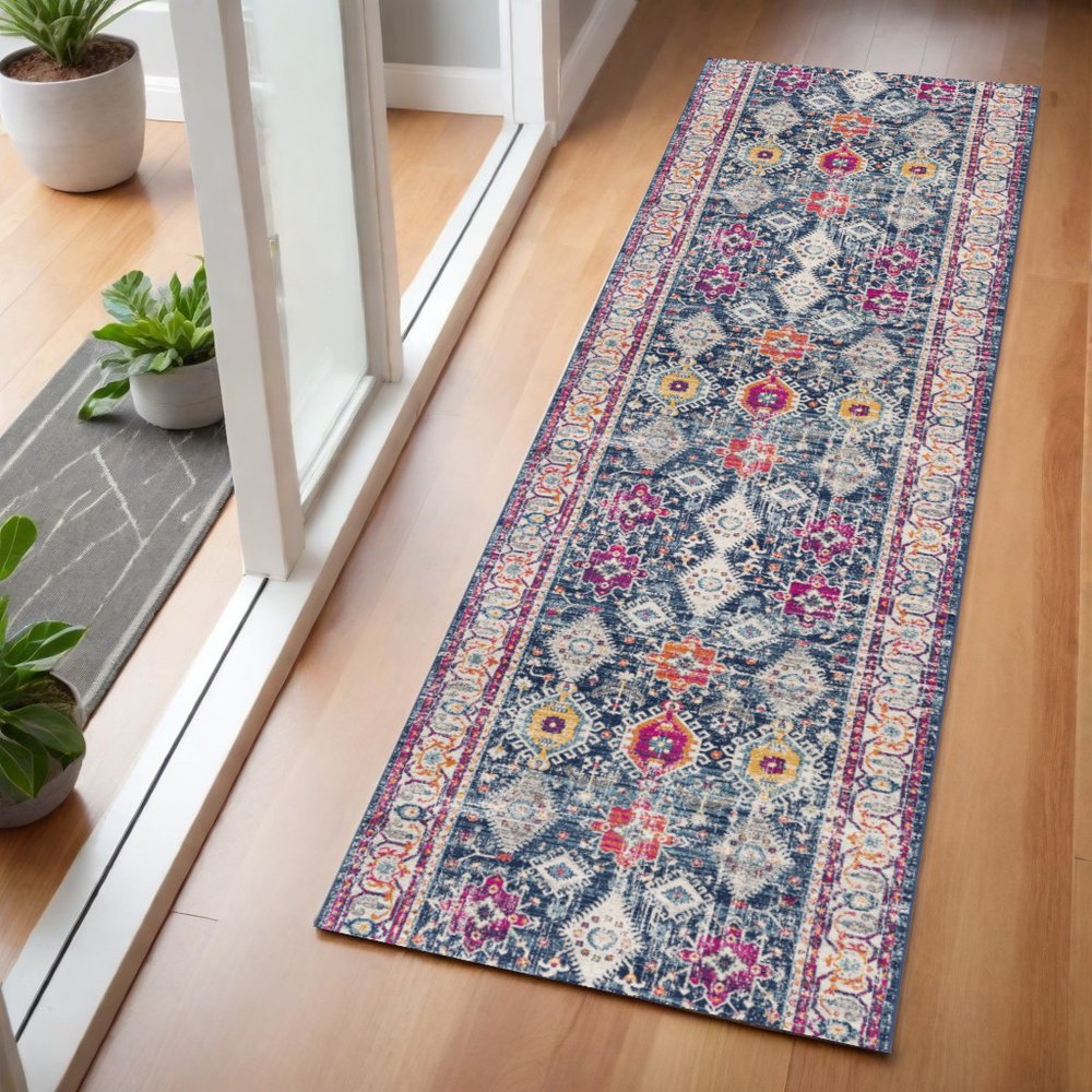 6' X 9' Blue and Ivory Oriental Area Rug