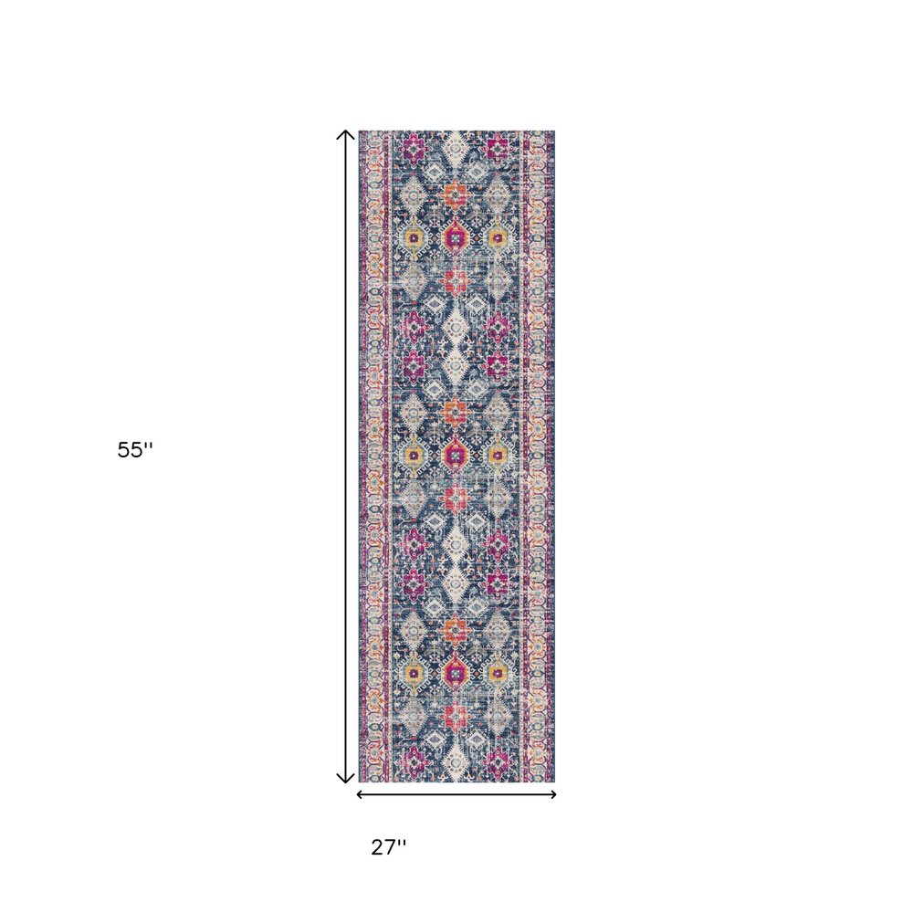 6' X 9' Blue and Ivory Oriental Area Rug