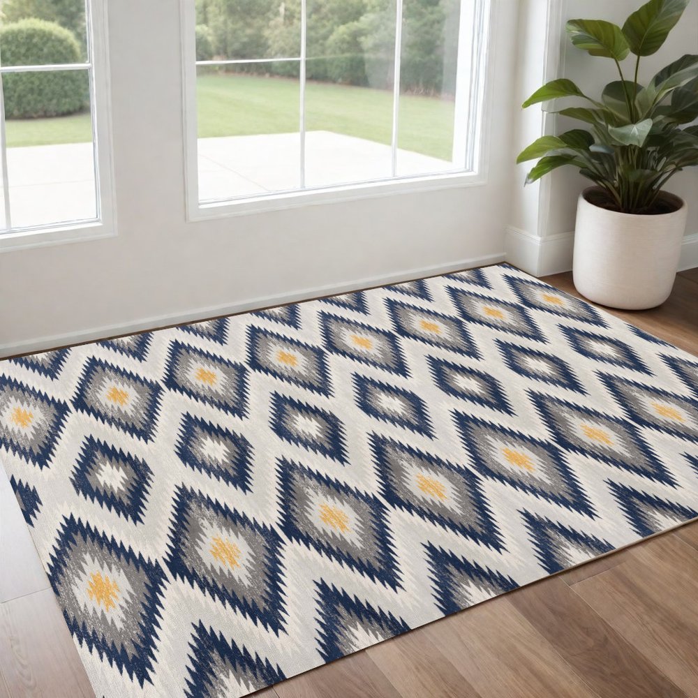 8' Blue Ikat Kilim Runner Rug