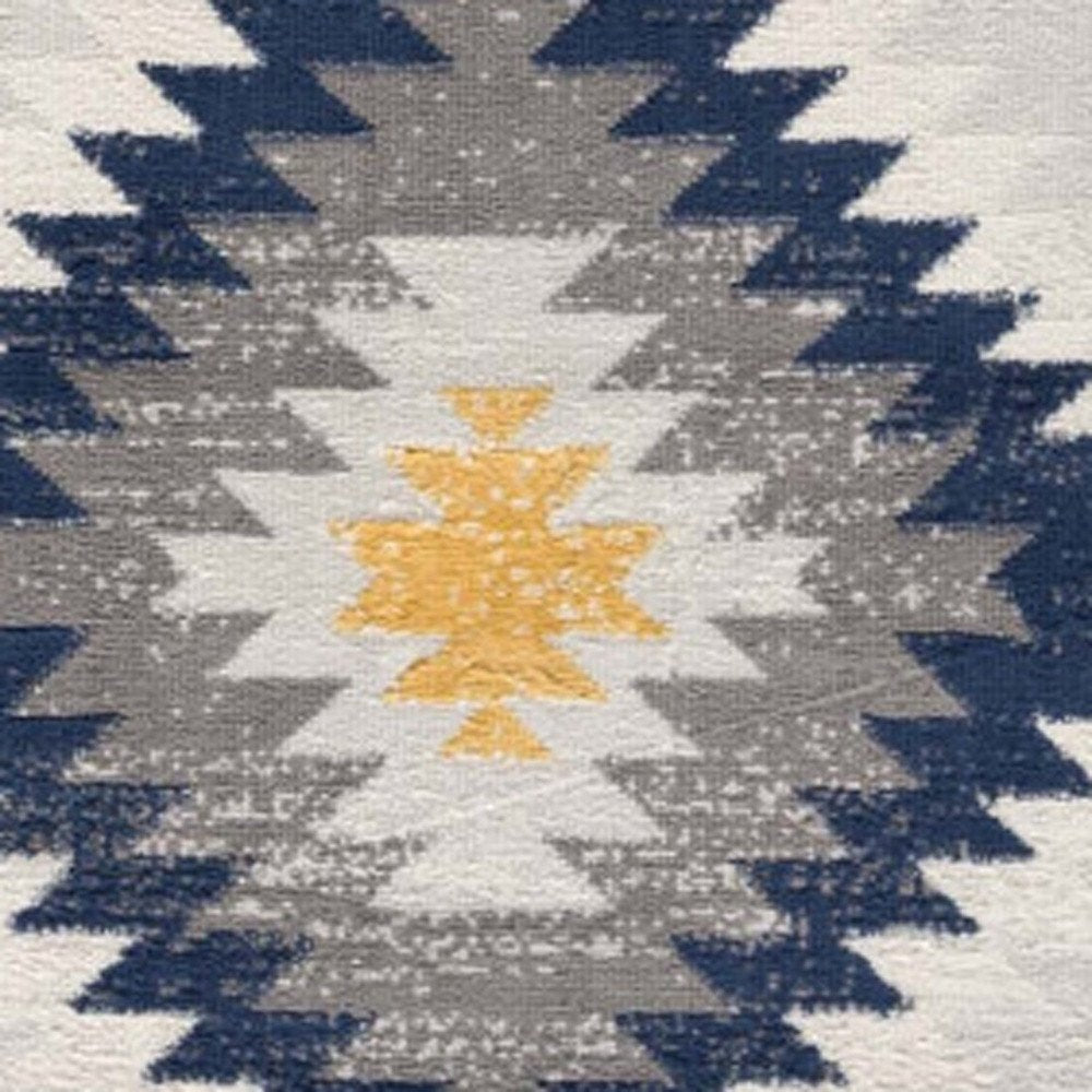 8' Blue Ikat Kilim Runner Rug