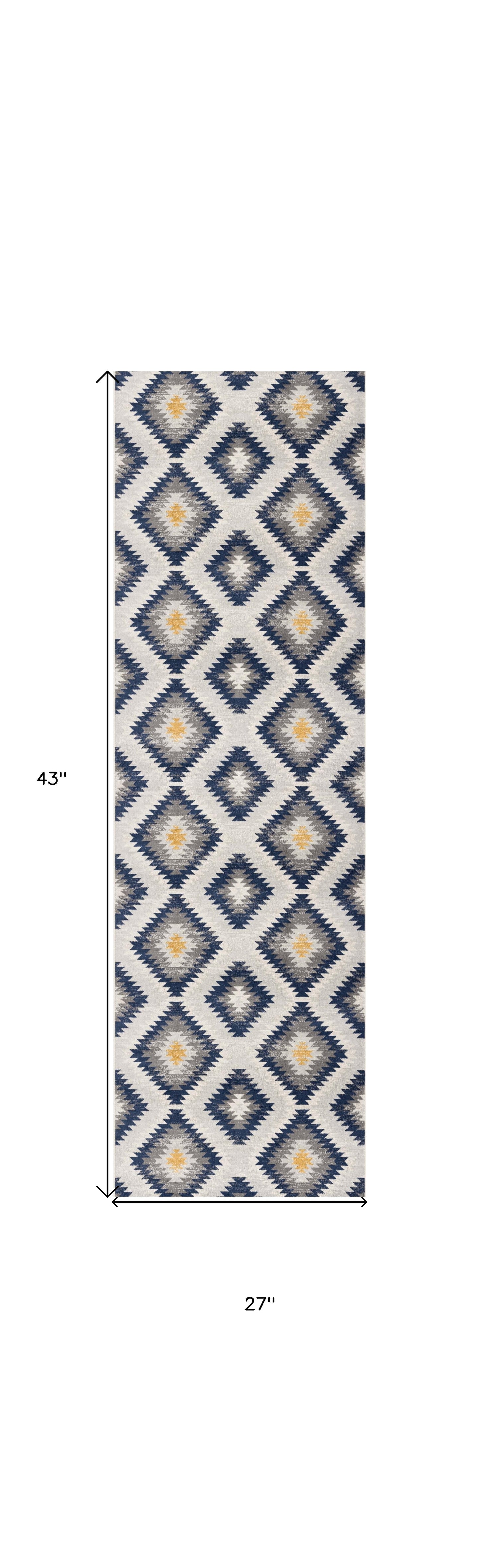 2' X 4' Blue Ikat Kilim Area Rug