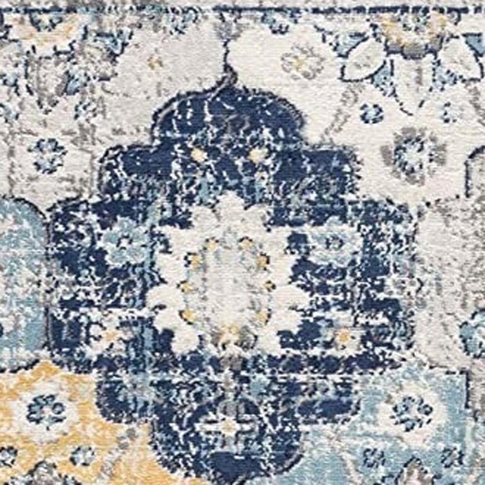 6' Blue And Yellow Floral Runner Rug