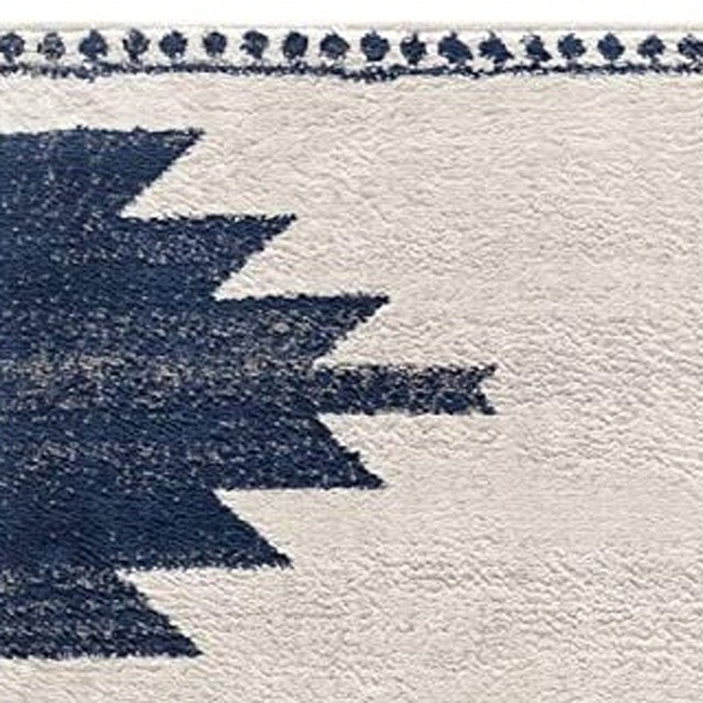 13' Blue And Ivory Southwestern Runner Rug