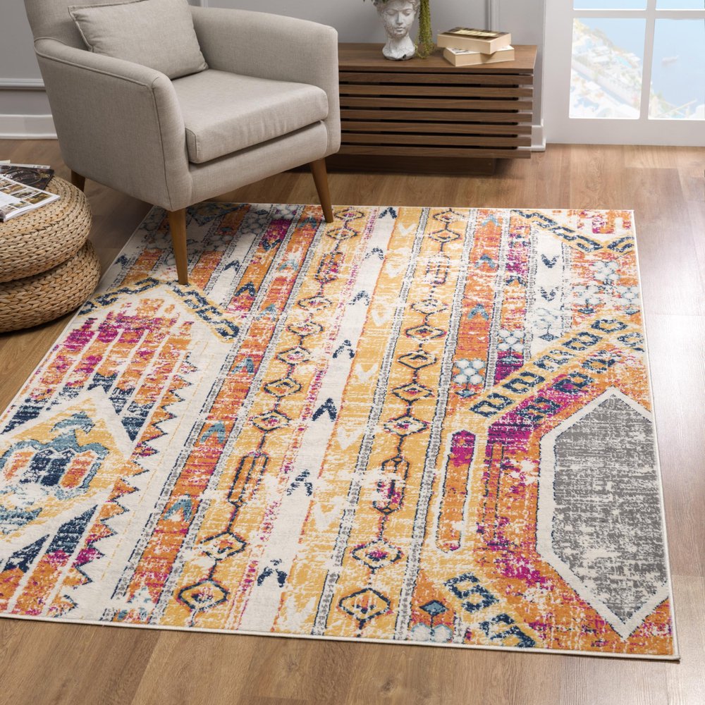 20' Gold And Ivory Southwestern Runner Rug