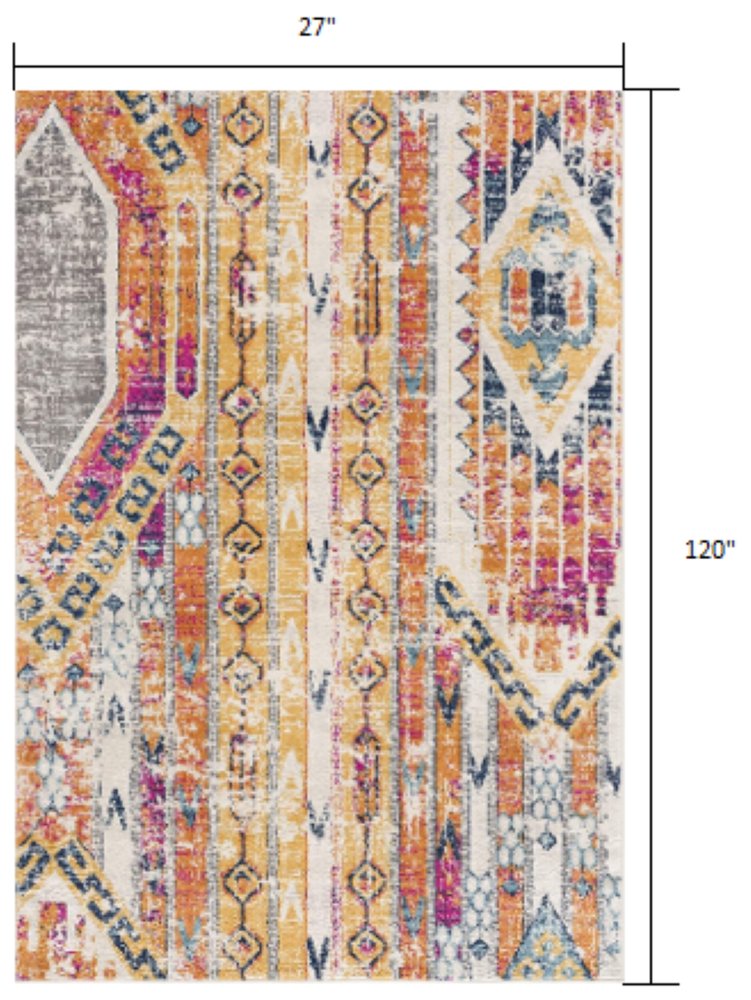 20' Gold And Ivory Southwestern Runner Rug