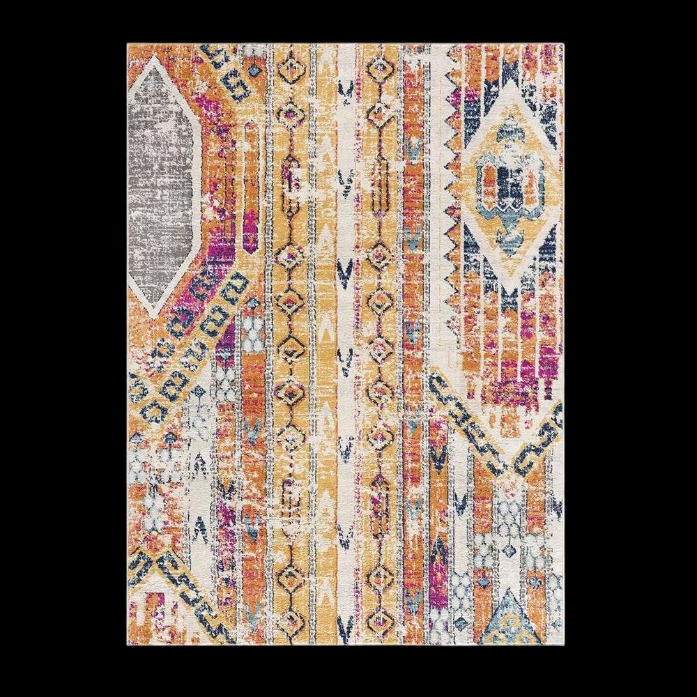 10' Gold And Ivory Southwestern Runner Rug