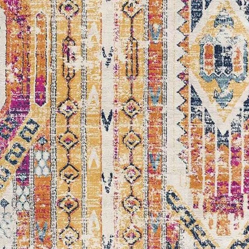10' Gold And Ivory Southwestern Runner Rug