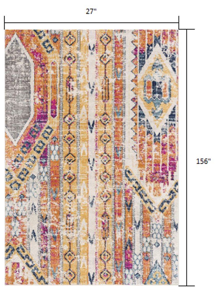 20' Gold And Ivory Southwestern Runner Rug