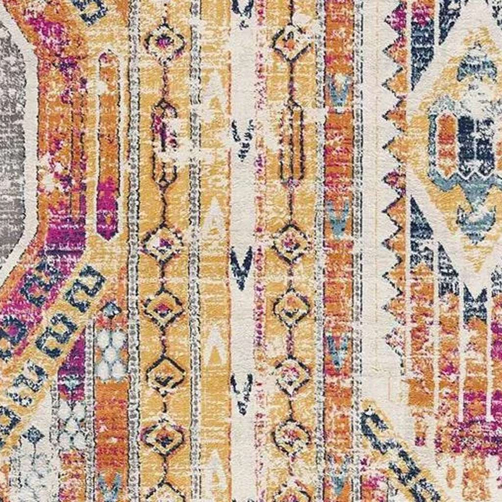 10' Gold And Ivory Southwestern Runner Rug