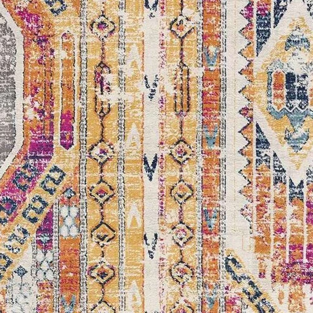 10' Gold And Ivory Southwestern Runner Rug