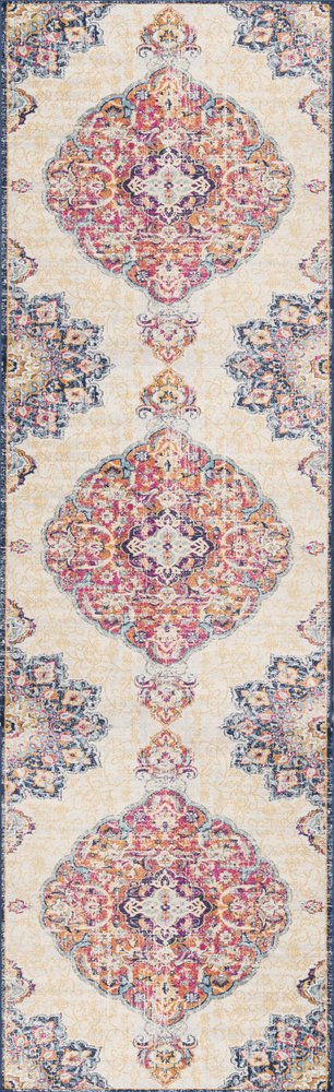 10' Blue And Beige Medallion Runner Rug
