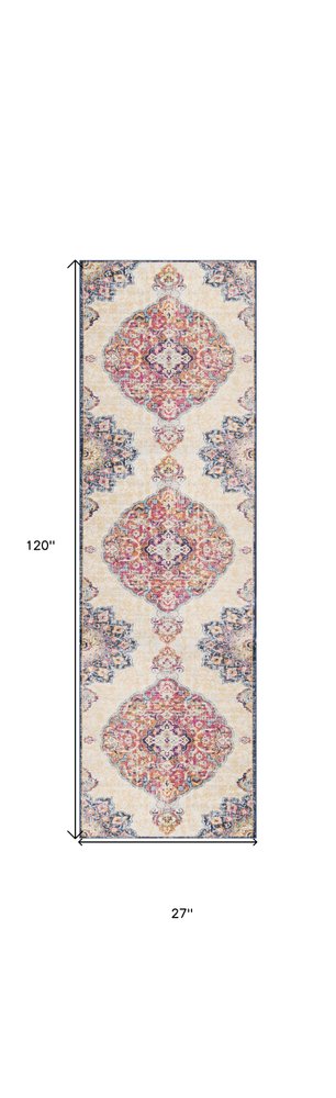 10' Blue And Beige Medallion Runner Rug