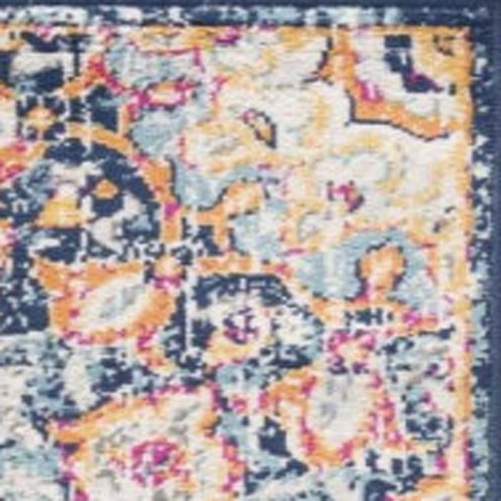 10' Blue And Beige Medallion Runner Rug