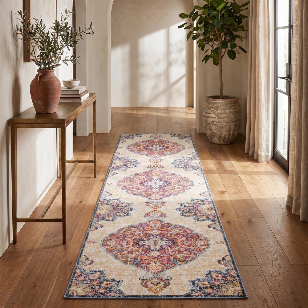 2' X 4' Blue and Beige Medallion Area Rug