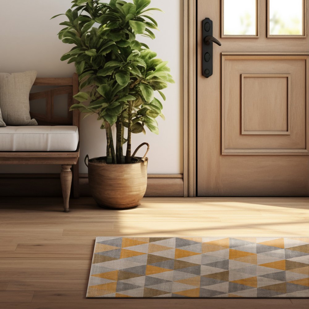 5' X 7' Yellow and Ivory Geometric Area Rug