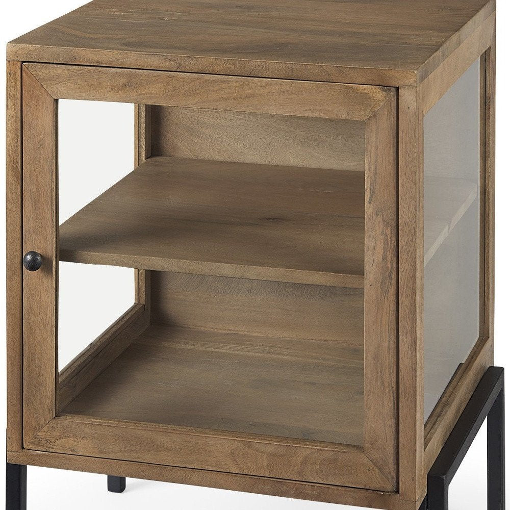 20" Natural And Black Solid Wood And Iron Display Cabinet With Single Door