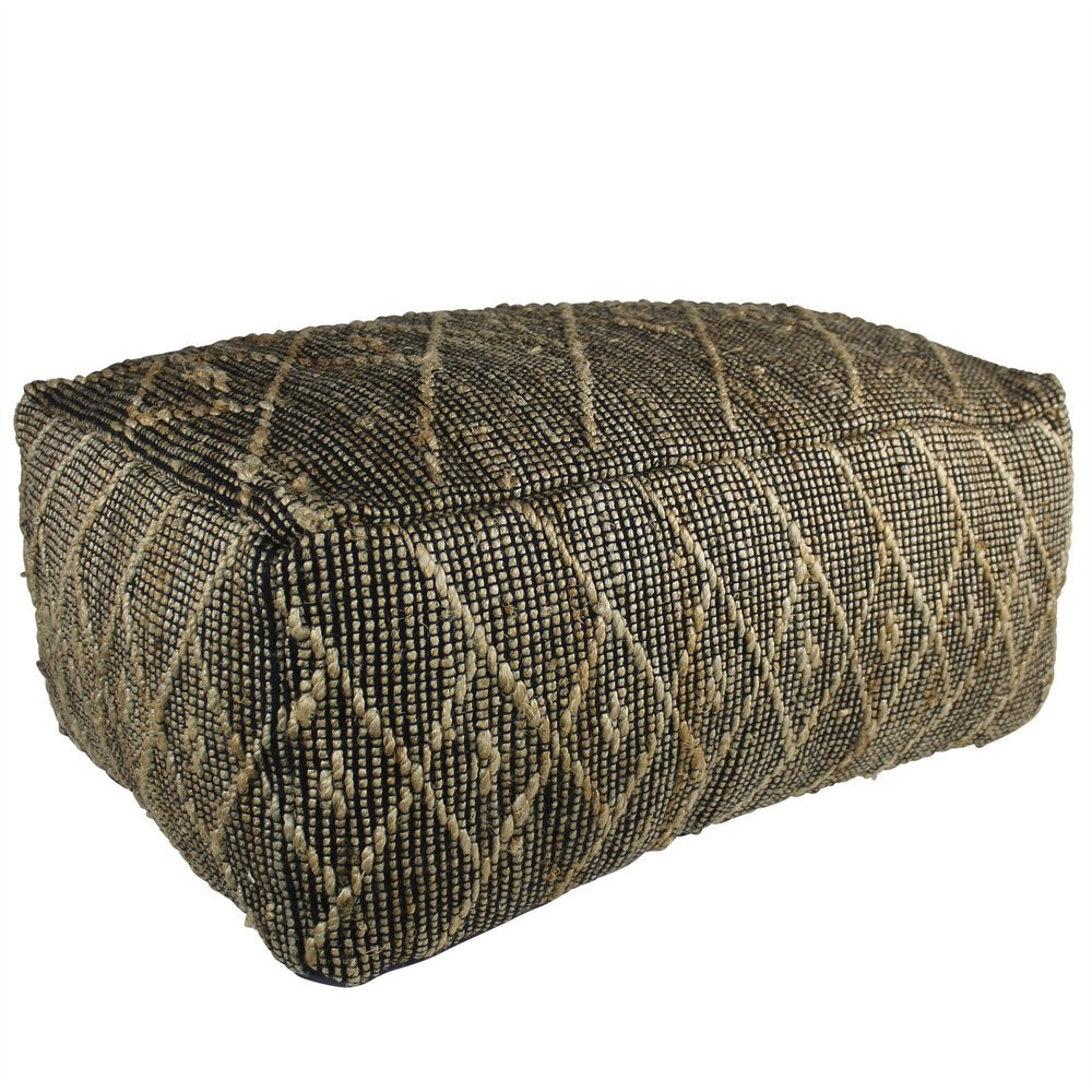 21" Black Cotton Geometric Pouf Ottoman