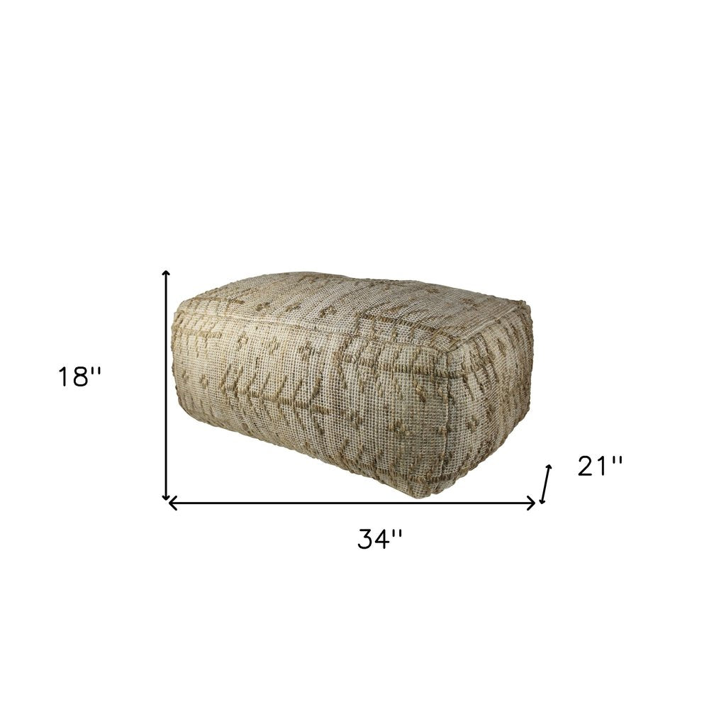 34" Natural Cotton Geometric Pouf Ottoman