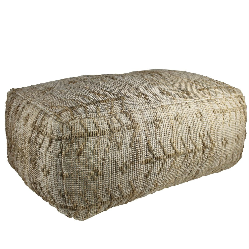 34" Natural Cotton Geometric Pouf Ottoman