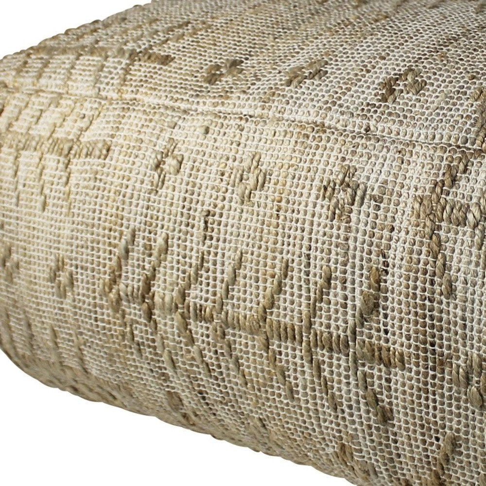 34" Natural Cotton Geometric Pouf Ottoman