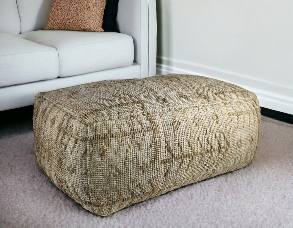 34" Natural Cotton Geometric Pouf Ottoman