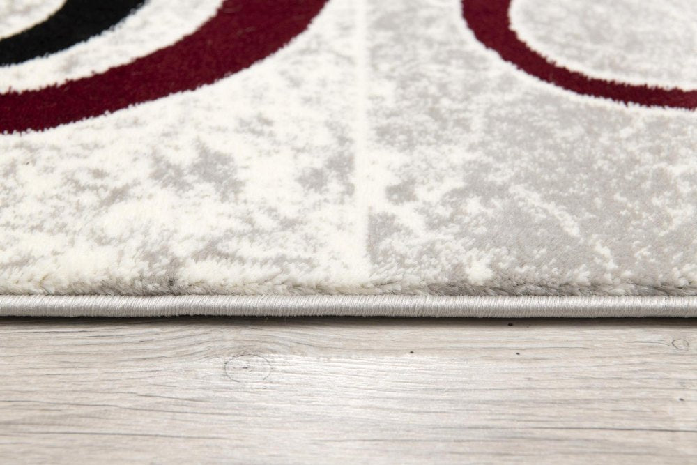10' Red And White Abstract Runner Rug