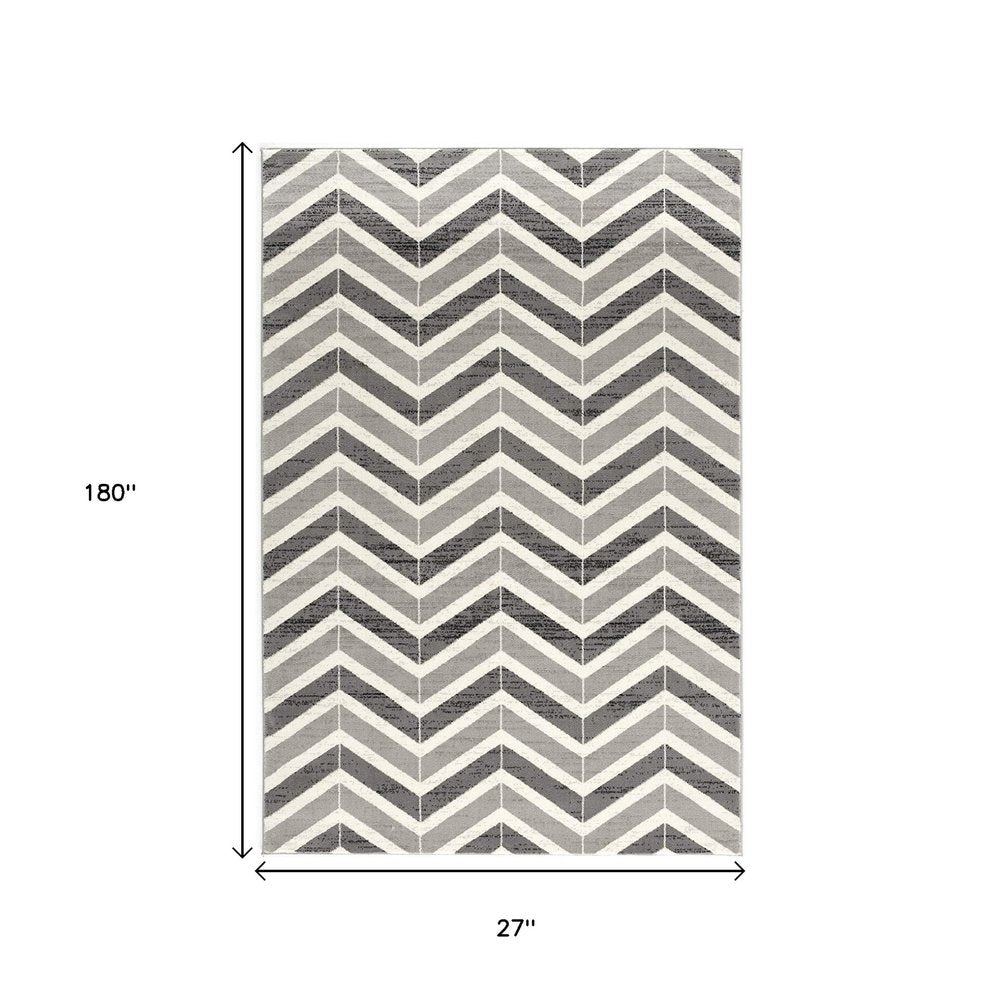 10' Gray Chevron Power Loom Runner Rug