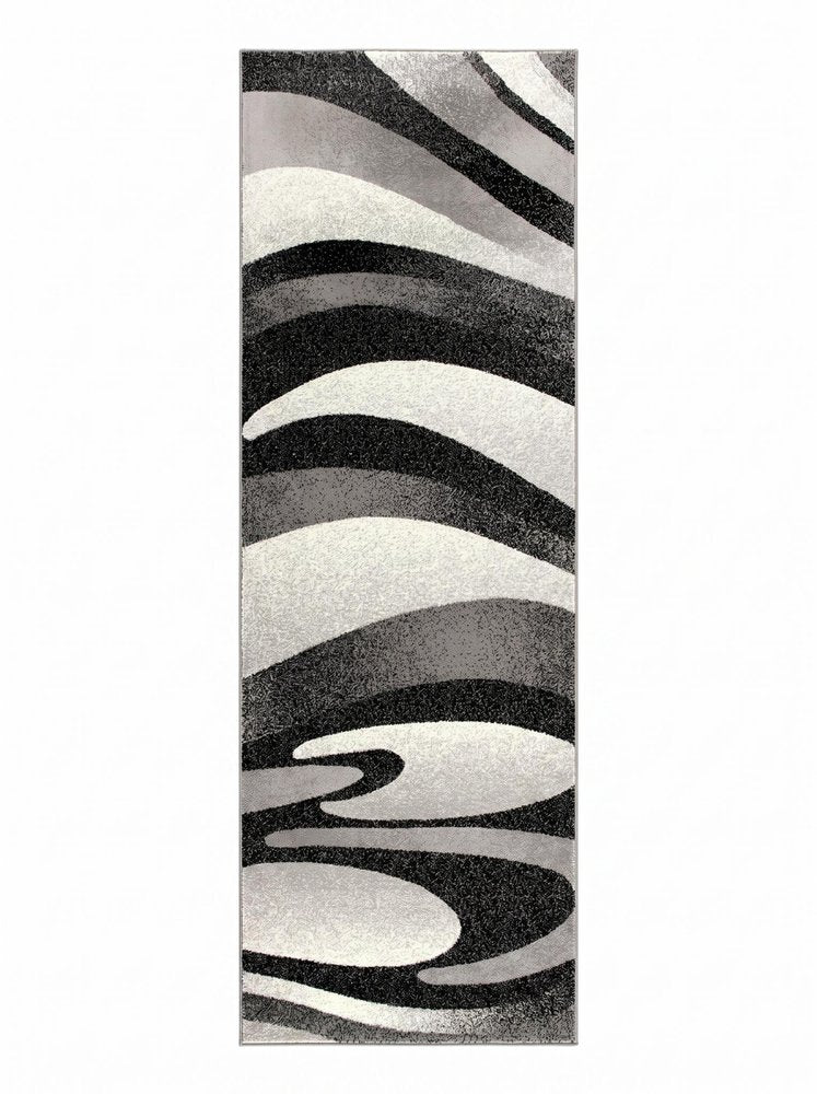 20' Black And Gray Abstract Runner Rug