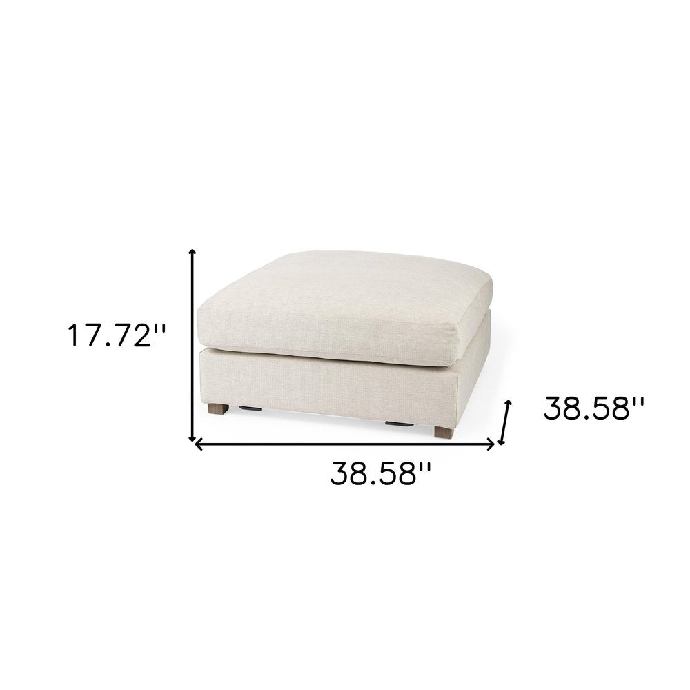 39" Beige Fabric and Brown Cocktail Ottoman