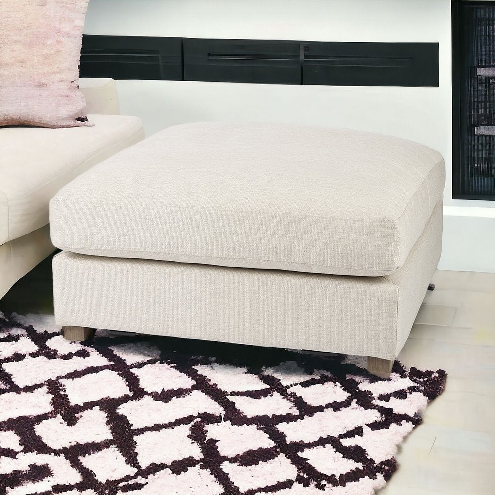 39" Beige Fabric and Brown Cocktail Ottoman