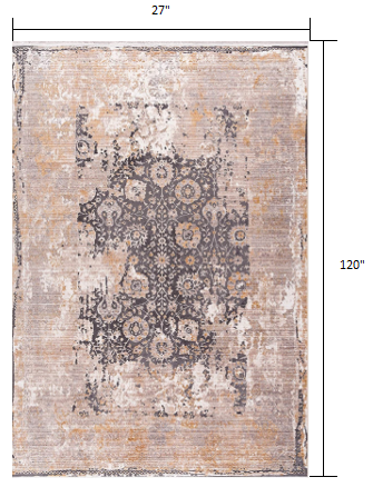 10' Gray And Ivory Oriental Runner Rug