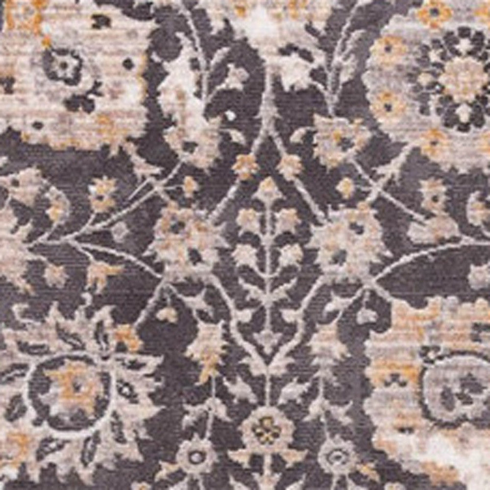 10' Gray And Ivory Oriental Runner Rug
