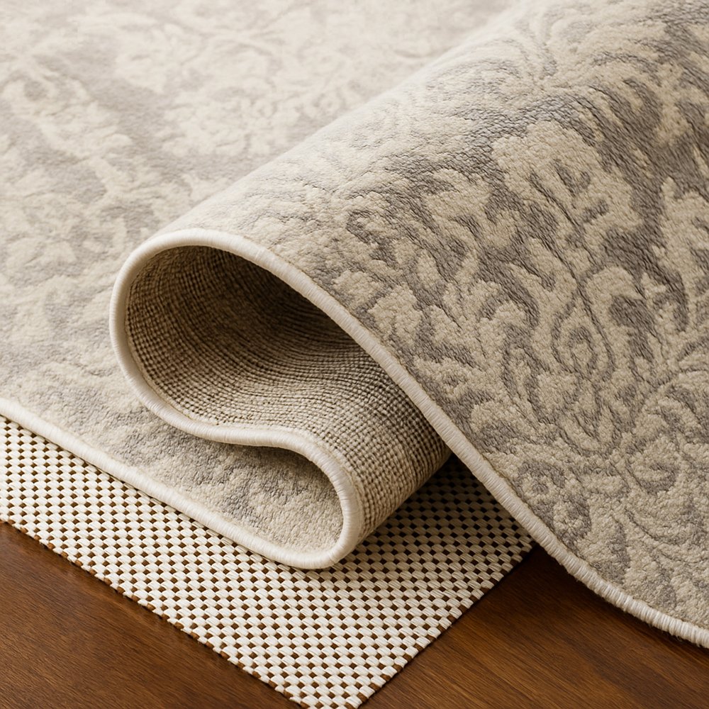 6' x 9' Ivory Striped Weave Non Slip Rug Pad