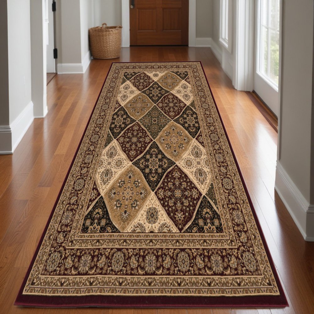 7' X 9' Red and Beige Oriental Power Loom Area Rug