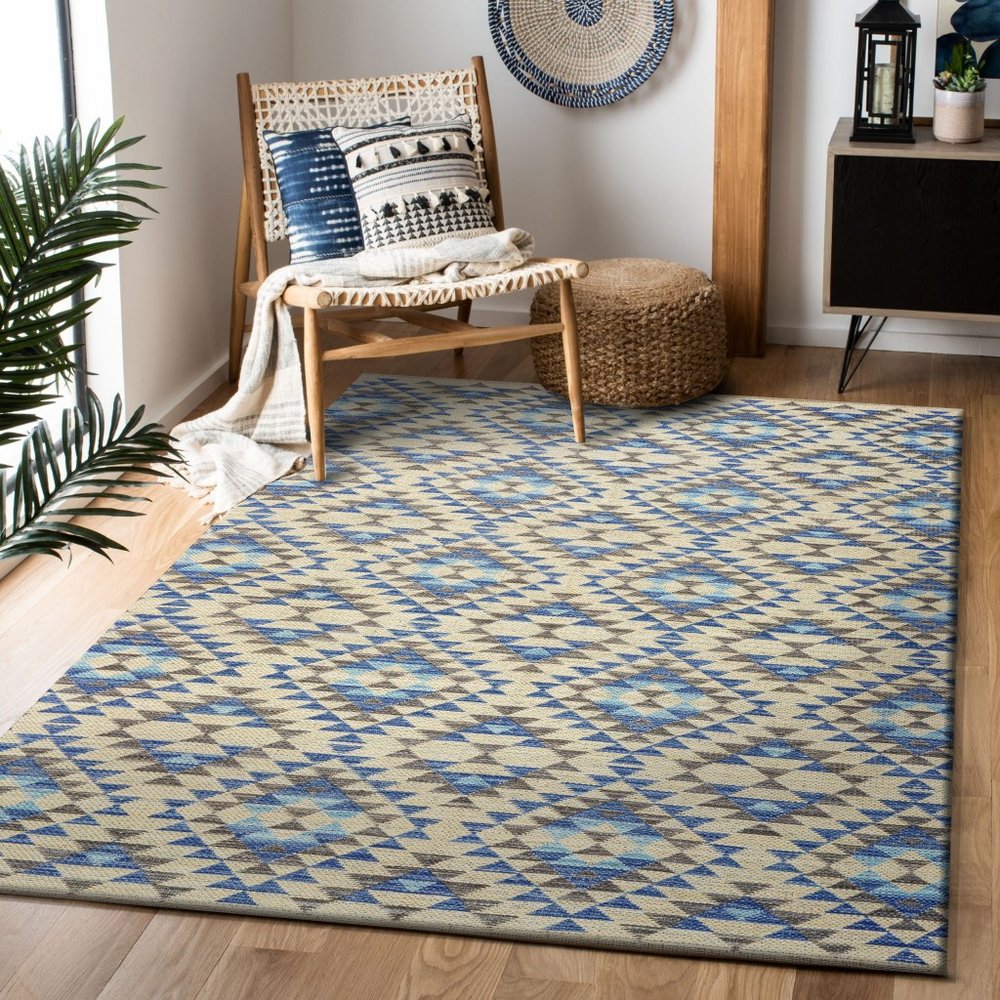 5' X 7' Blue Decorative Lattice Area Rug