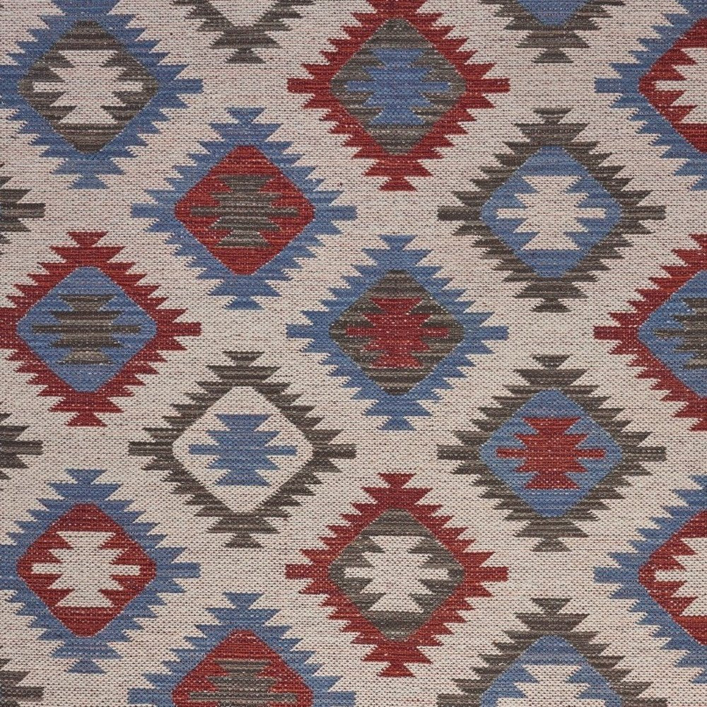 5' X 7' Red and Blue Geometric Diamonds Area Rug