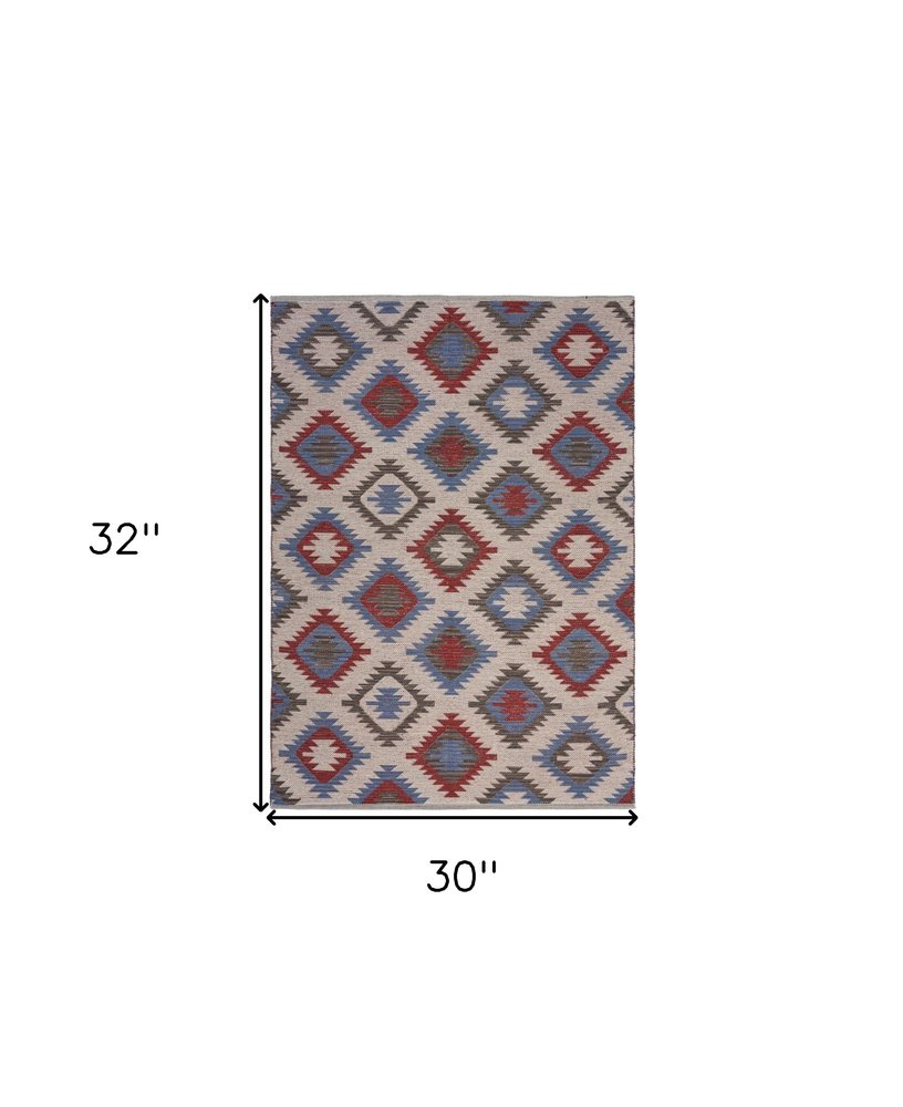 5' X 7' Red and Blue Geometric Diamonds Area Rug