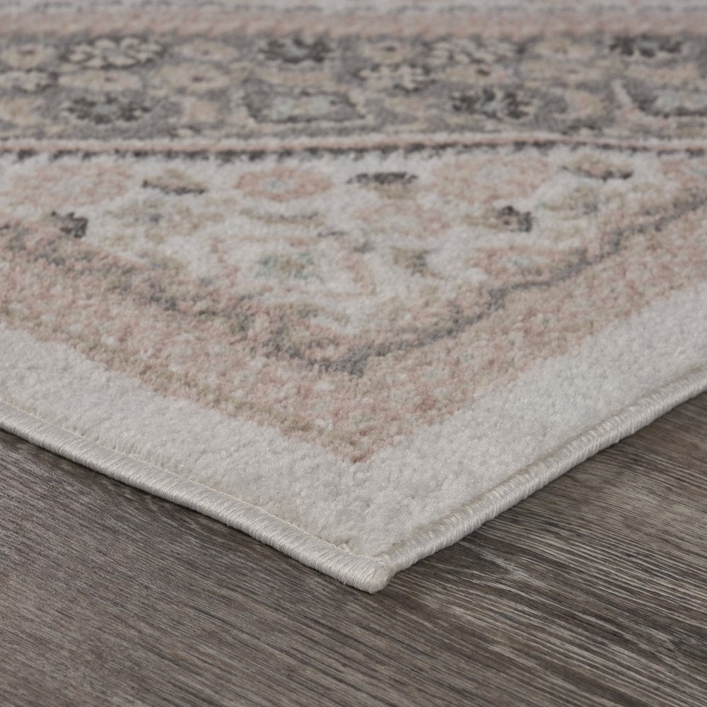 8' X 10' Gray and Soft Pink Traditional Area Rug