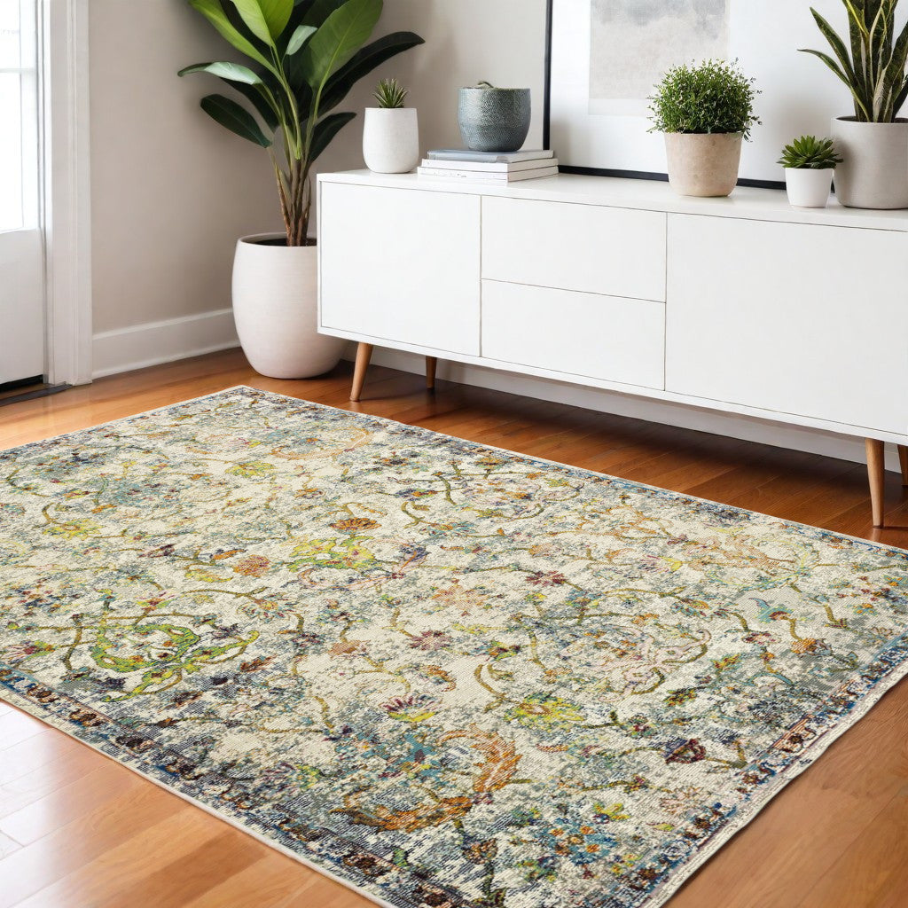 5' X 8' Beige and Ivory Area Rug
