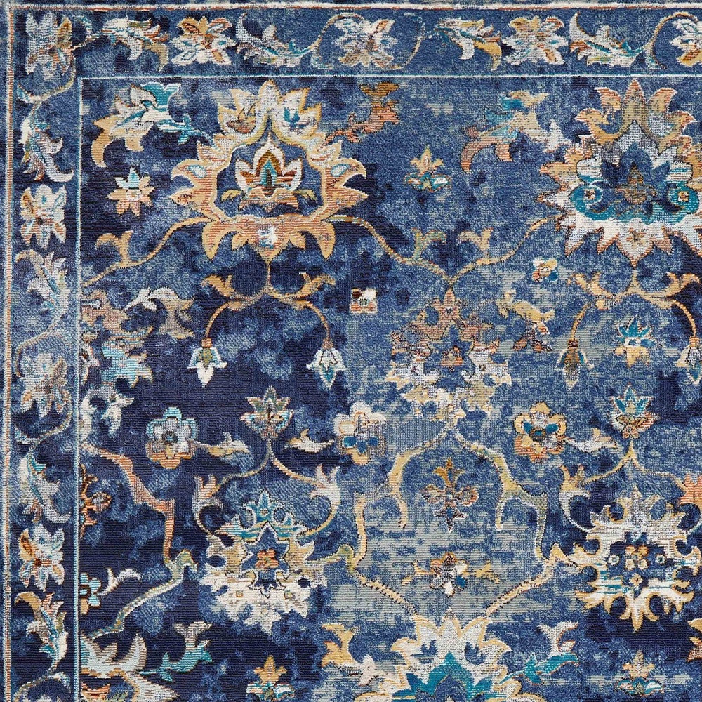 5' X 8' Blue Aqua and Gold Floral Area Rug