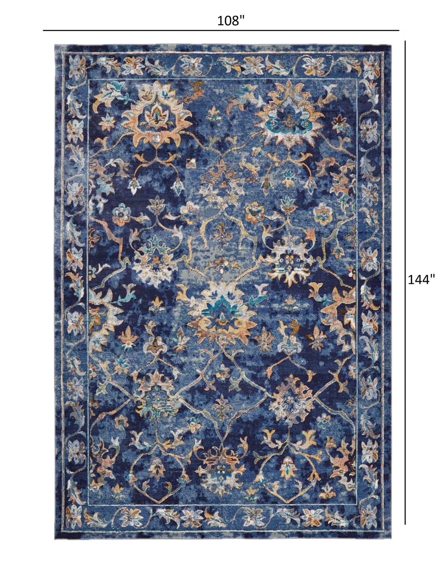 5' X 8' Blue Aqua and Gold Floral Area Rug
