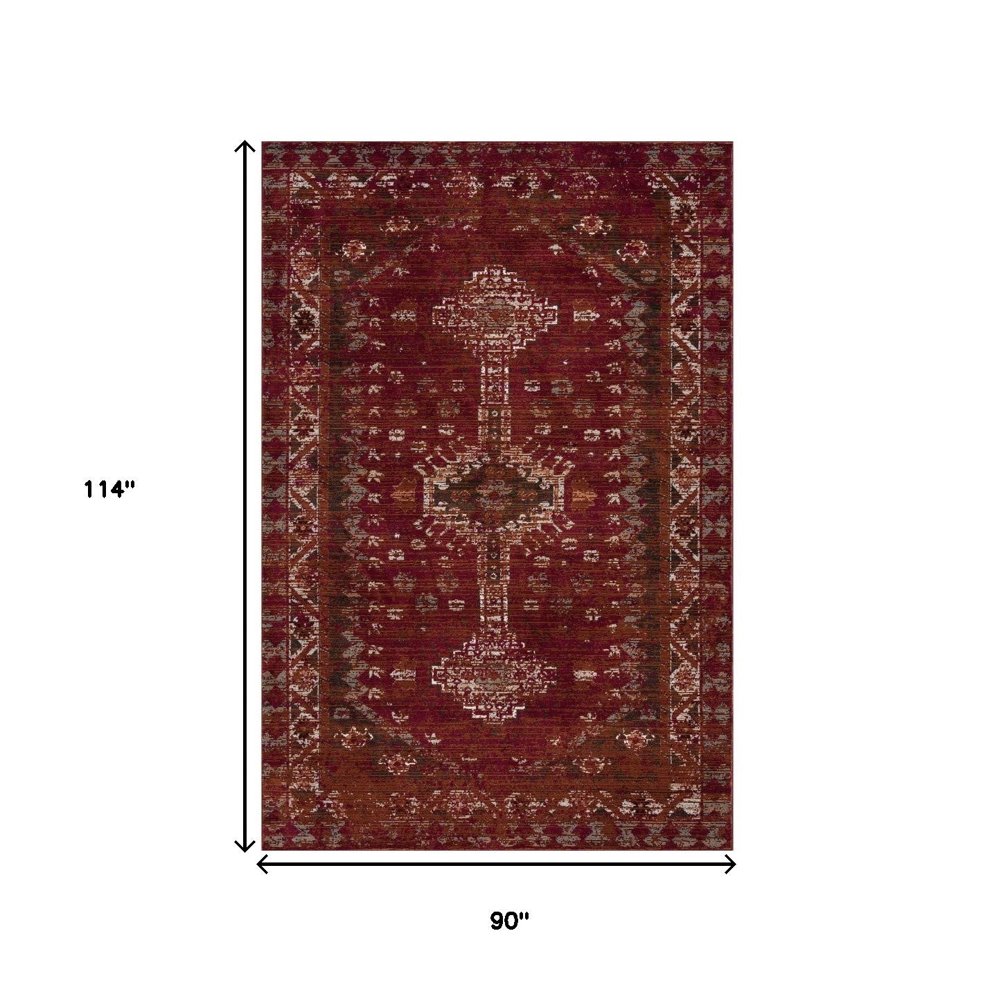 8' X 10' Brown Dark Red And Ivory Geometric Distressed Area Rug