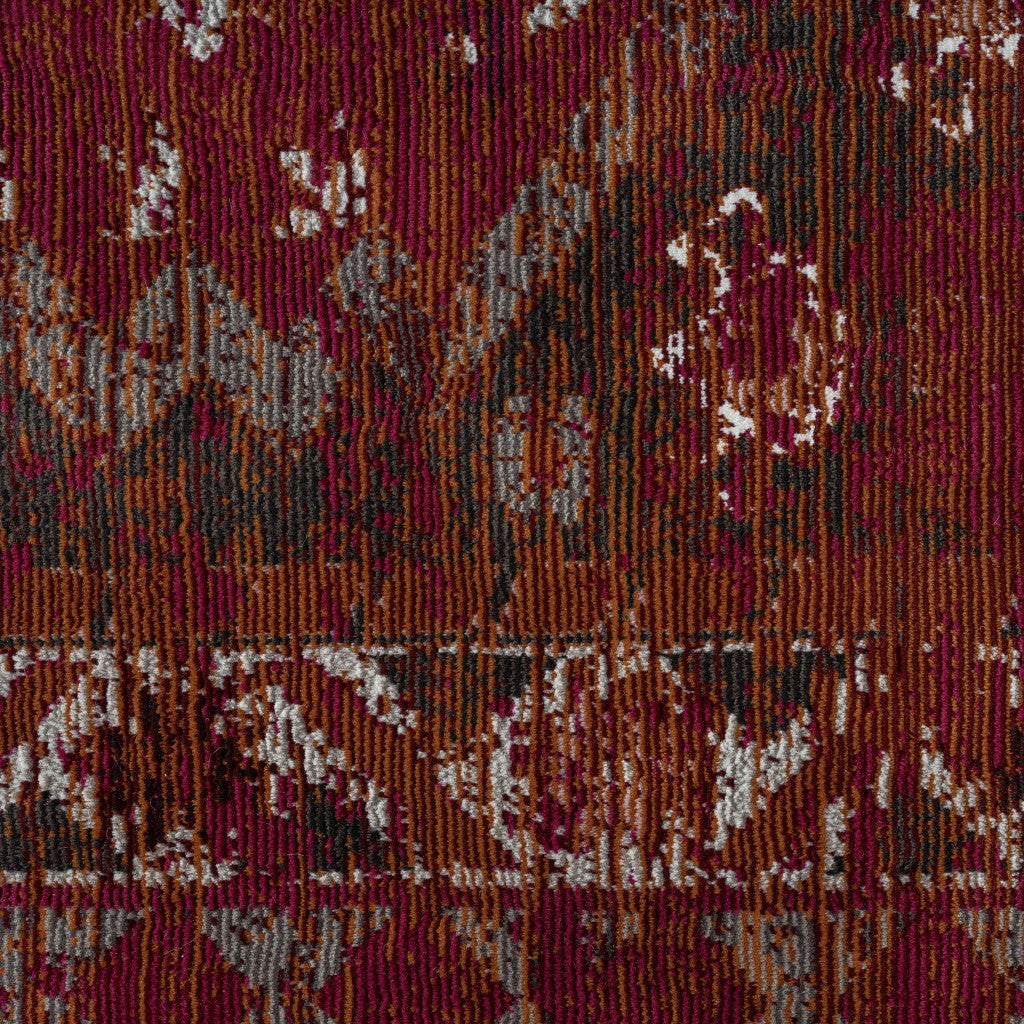 8' X 10' Brown Dark Red And Ivory Geometric Distressed Area Rug