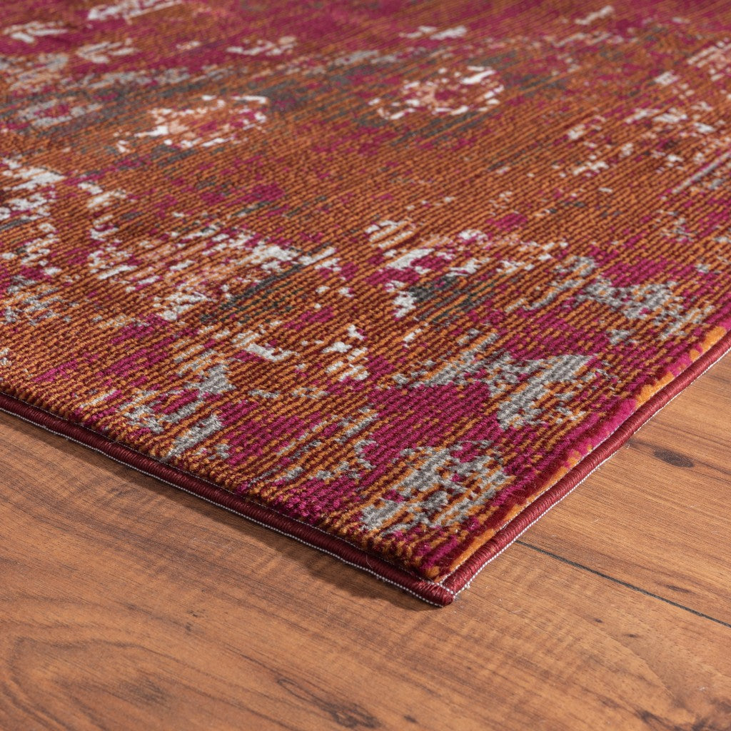 8' X 10' Brown Dark Red And Ivory Geometric Distressed Area Rug