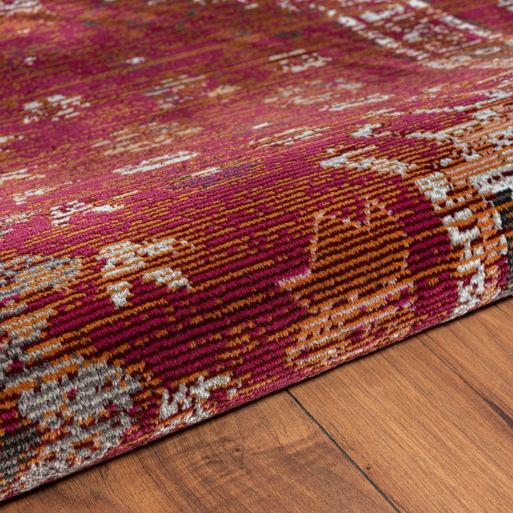 8' X 10' Brown Dark Red And Ivory Geometric Distressed Area Rug