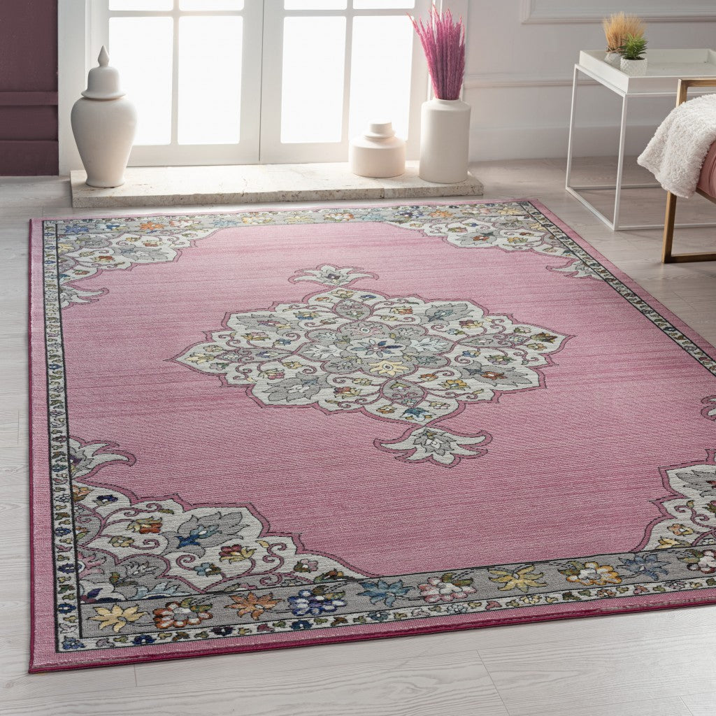8' X 10' Pink Traditional Medallion Area Rug