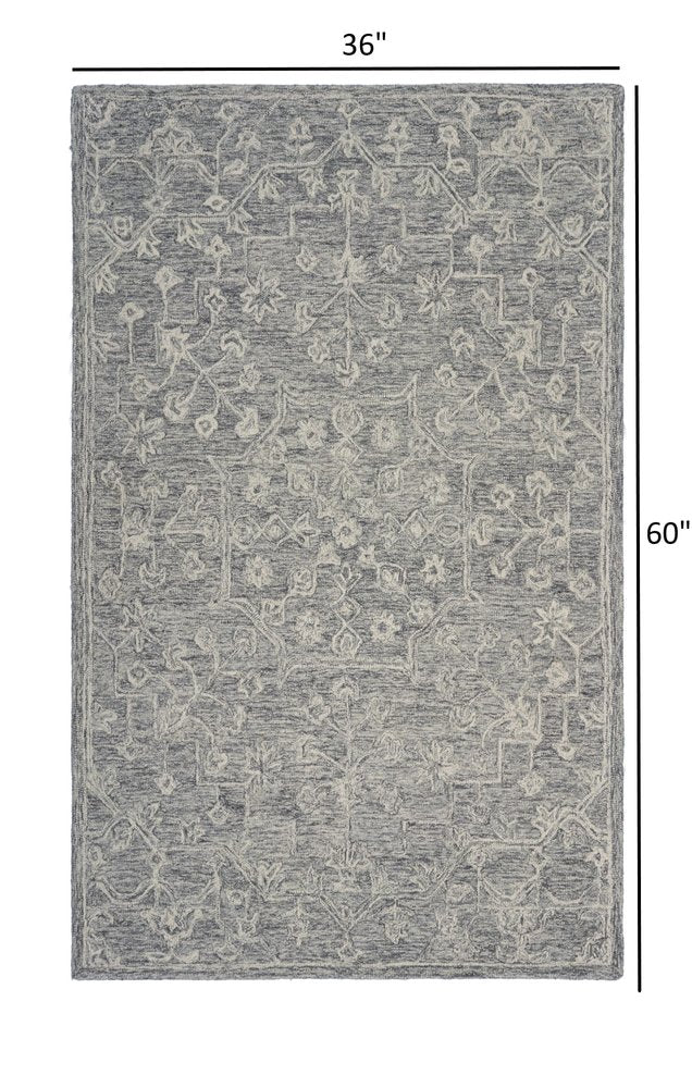 5' X 7' Gray Floral Finesse Area Rug