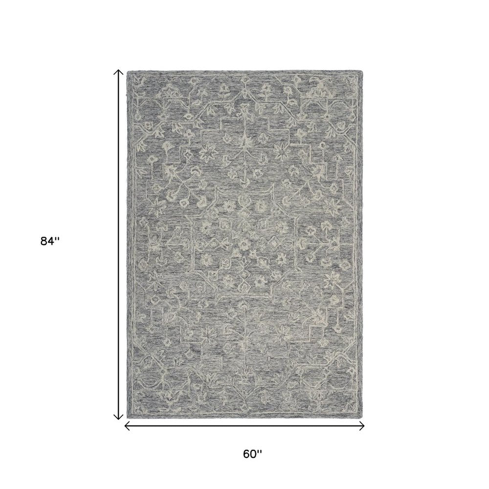 5' X 7' Gray Floral Finesse Area Rug
