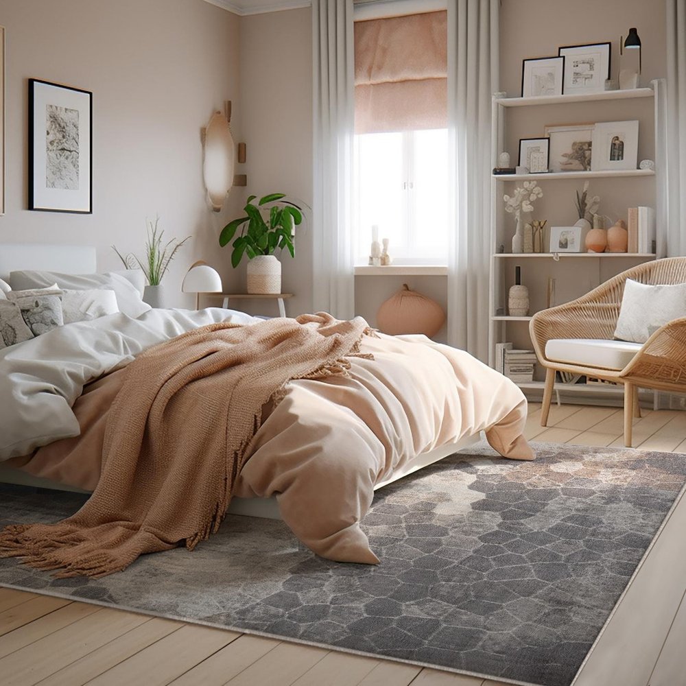 5' X 8' Beige Cobblestone Pattern Area Rug
