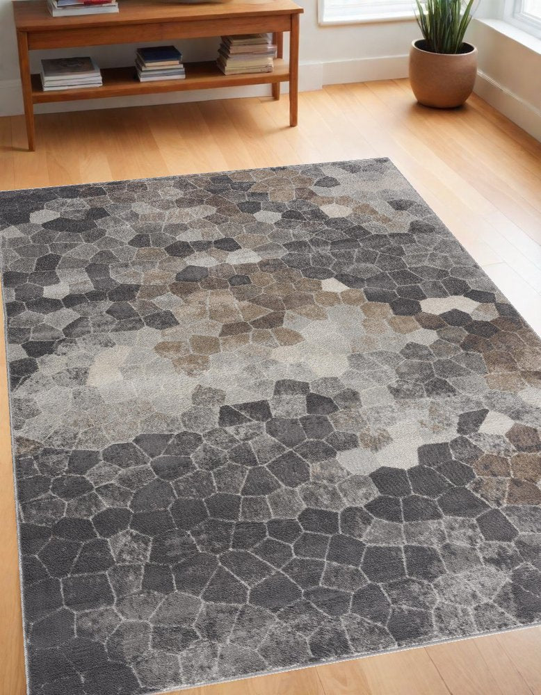 5' X 8' Beige Cobblestone Pattern Area Rug